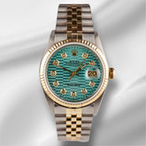 Rolex Datejust 36mm 18k YG & Steel Fluted Blue Motif Diamond Dial Watch 16013
